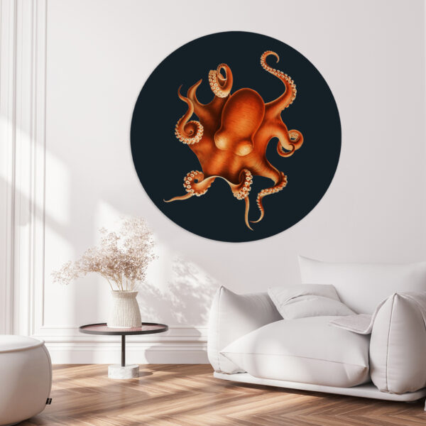 Vintage illustratie muurcirkel octopus oranje flipenzo wanddecoratie interieur