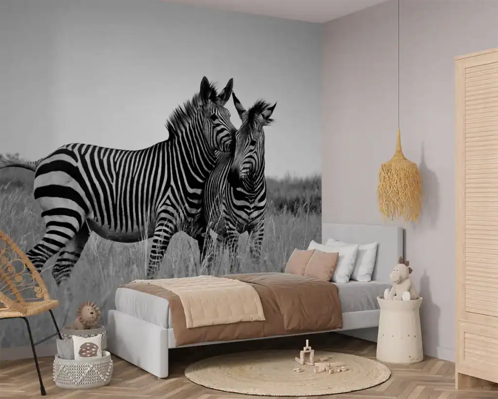 Kinderkamer fotobehang zwartwit zebra