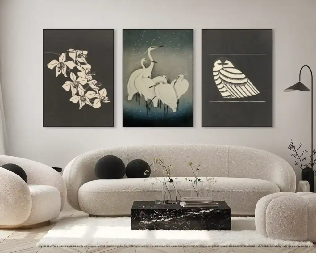 Woonkamer paneel in baklijst zwart wit art