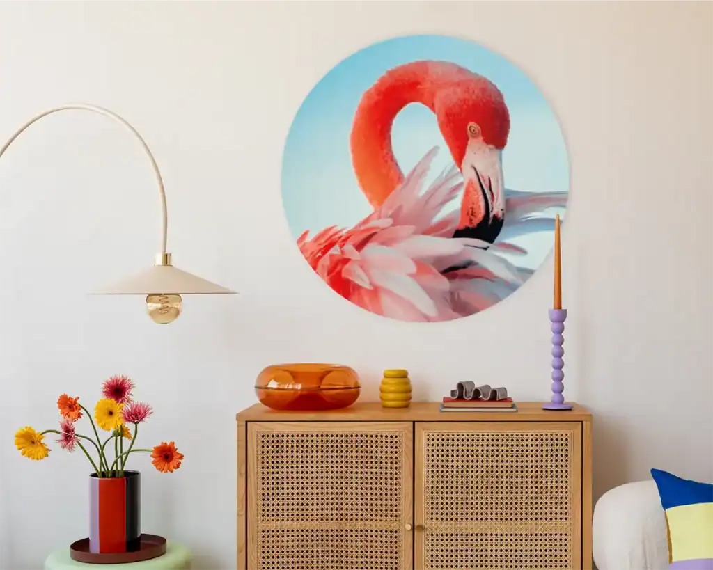 Woonkamer muurcirkels flamingo kleur