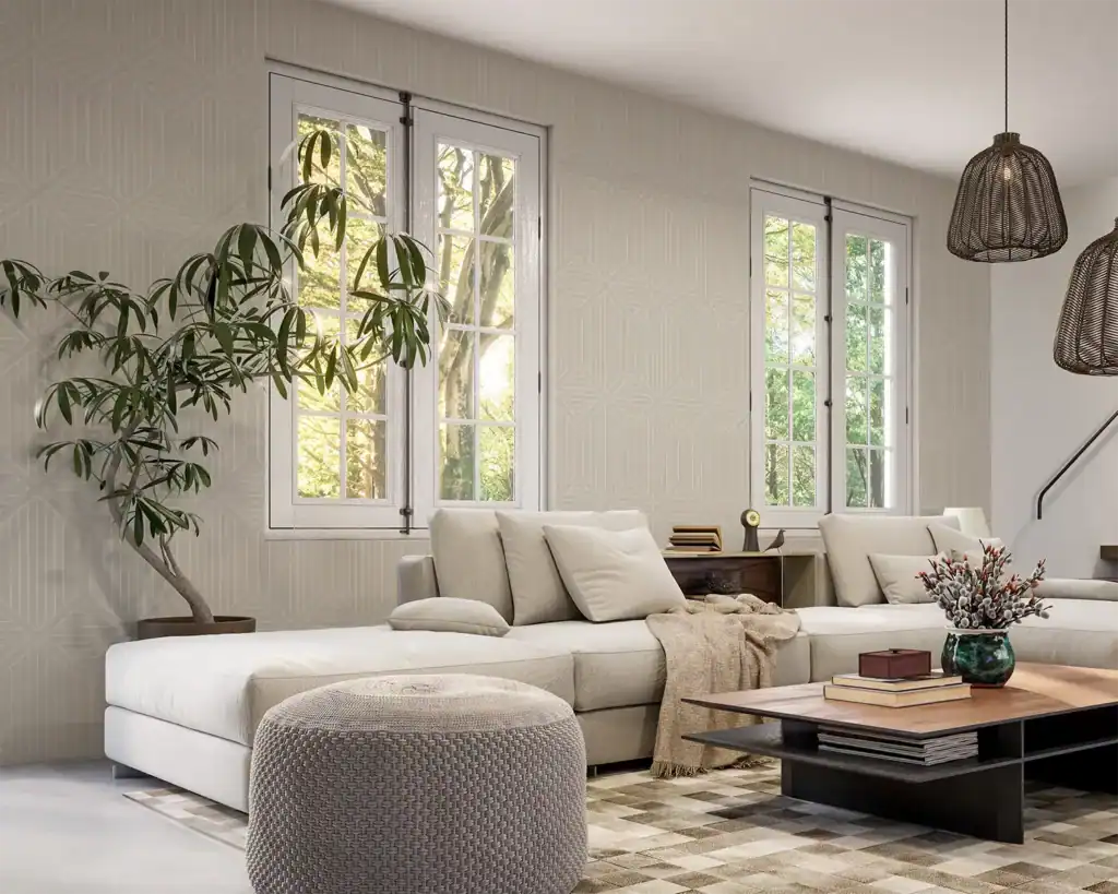 Woonkamer footbehang patronen beige zacht