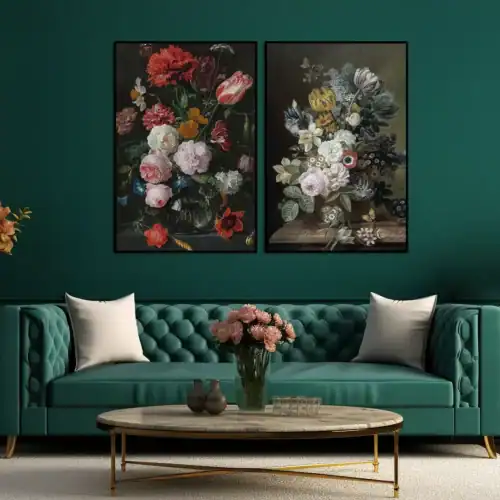 Woonkamer paneel in baklijst klassiek bloemen